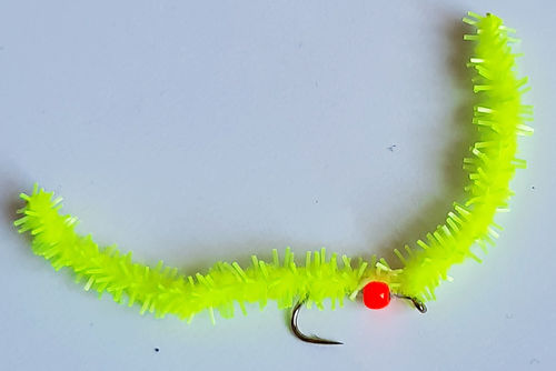 Chewing Chenille Worm chartreuse + Tungsten-Perle